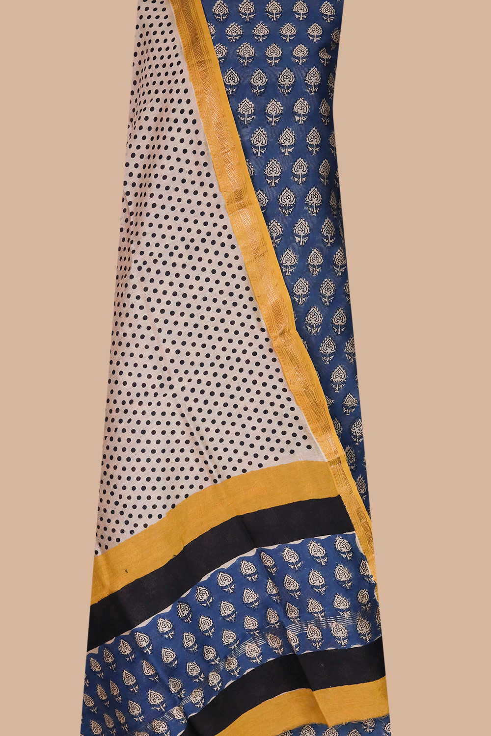 Florals on Blue Maheshwari Silk Cotton Suit - Image 2