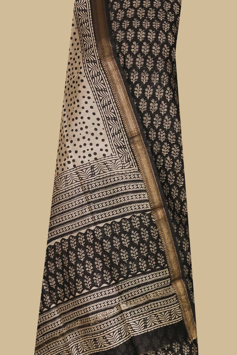 Florals on Black Maheshwari Silk Cotton Suit - Image 2