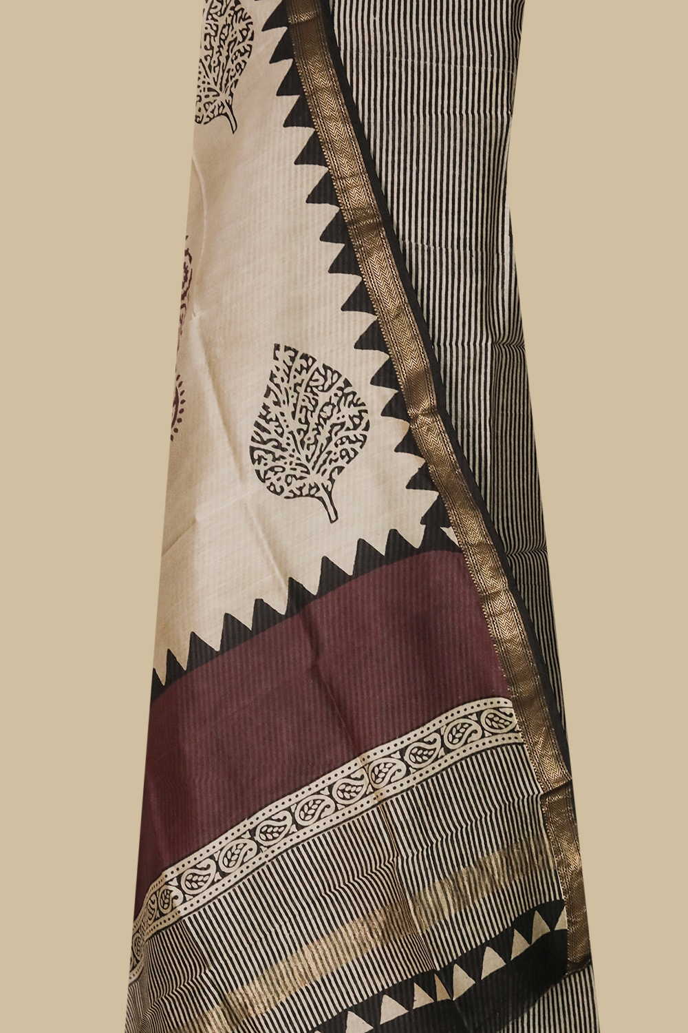 Black Striped Maheshwari Silk Cotton Suit - Image 2