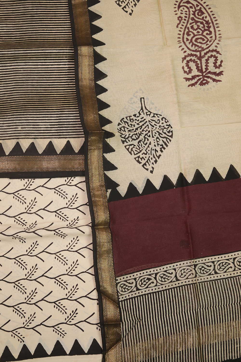 Black Striped Maheshwari Silk Cotton Suit - Image 3
