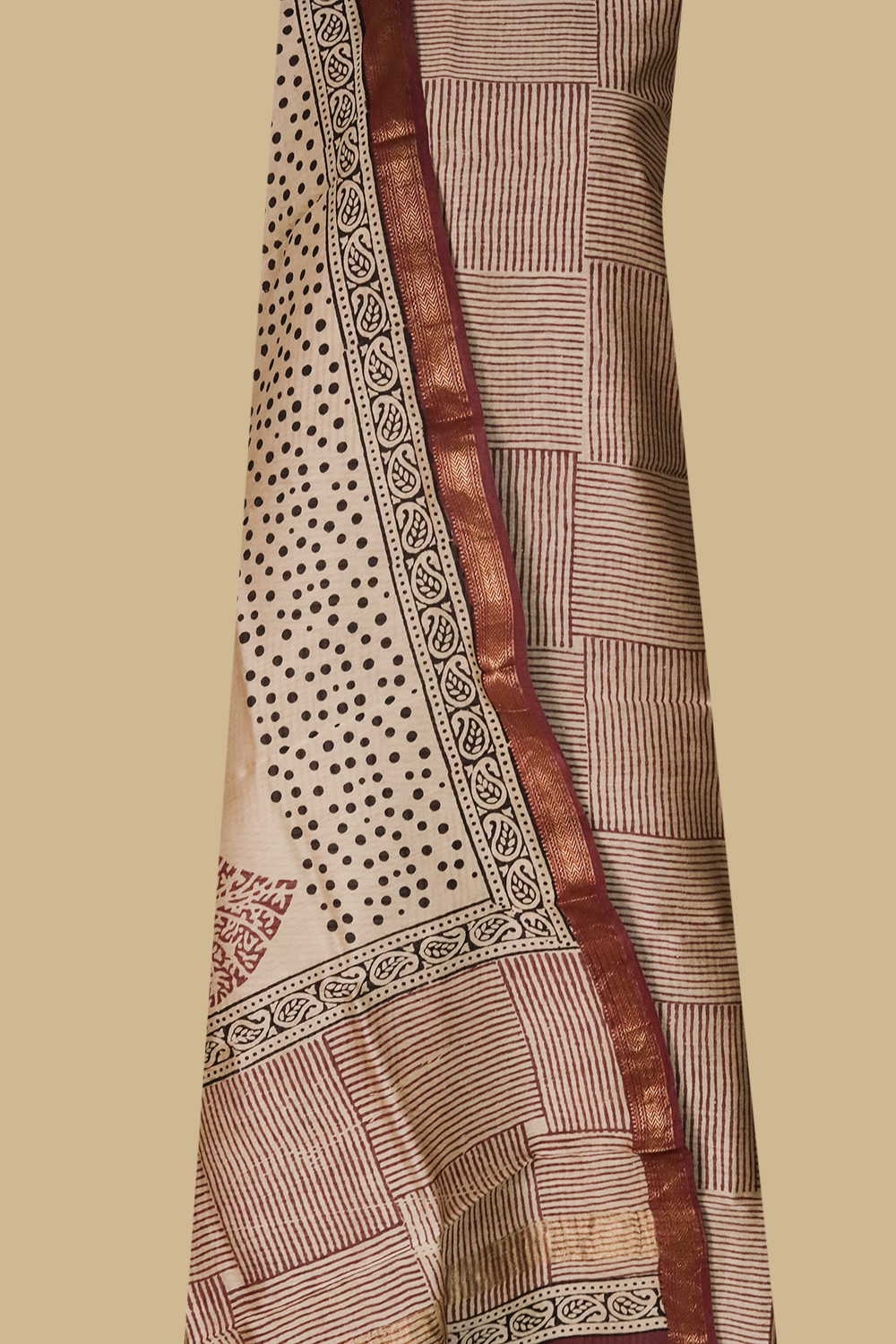 Maroon Stripes on Cream Maheshwari Silk Cotton Suit