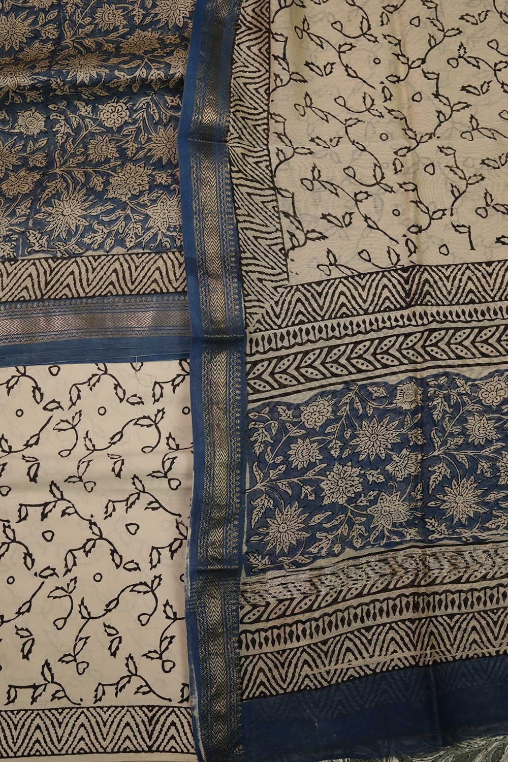 Florals on Blue Maheshwari Silk Cotton Suit - Image 3