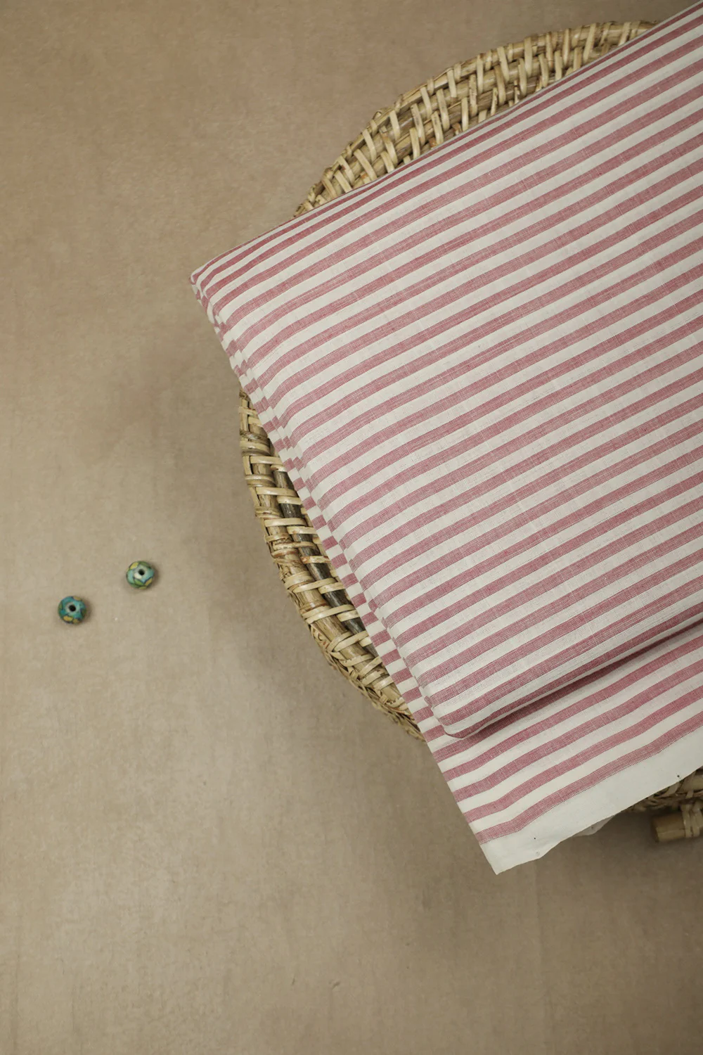 Pink Stripe on Cream Mangalagiri Cotton Fabric - Image 2