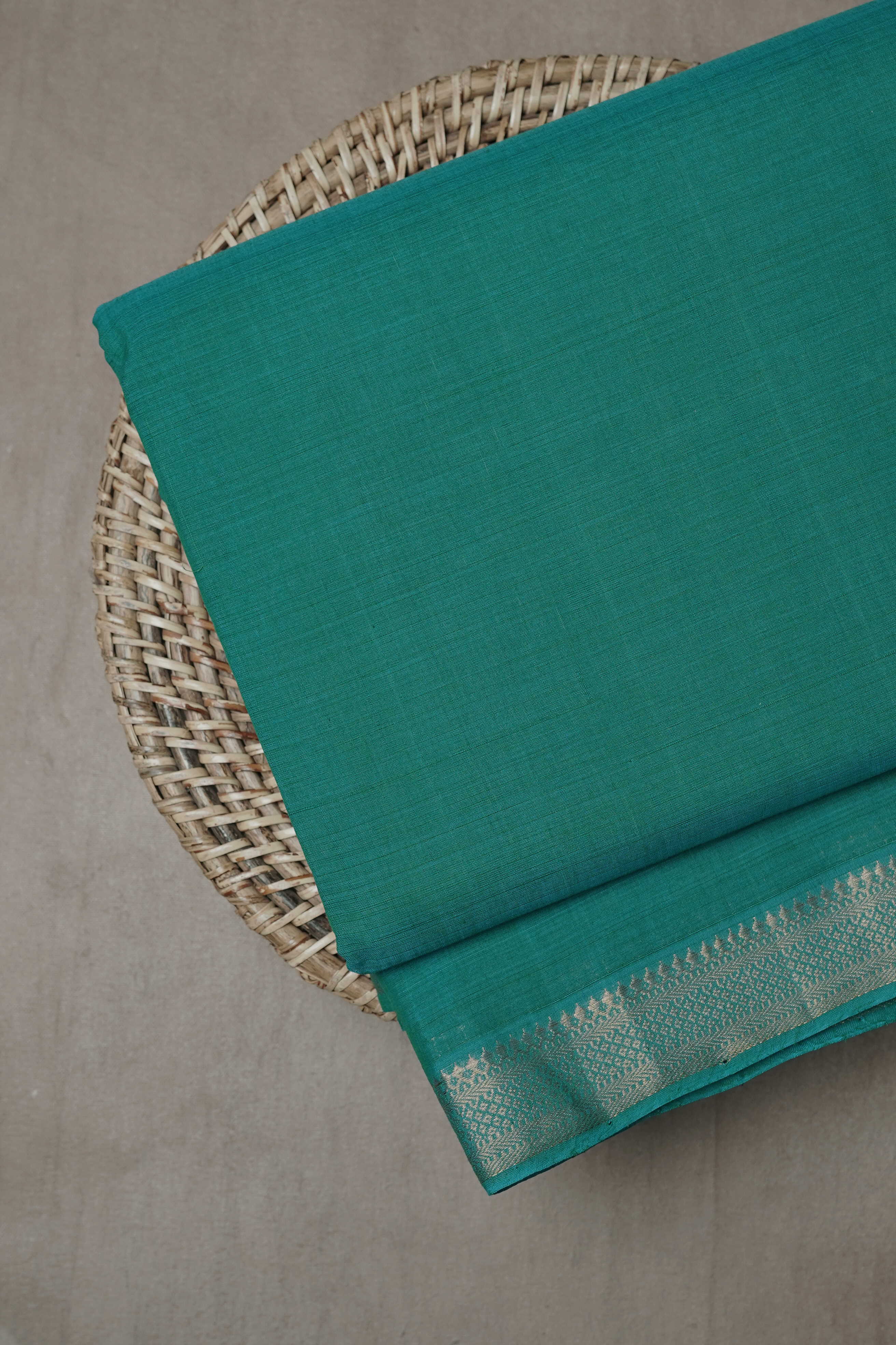 Border on Green Mangalagiri Cotton Fabric
