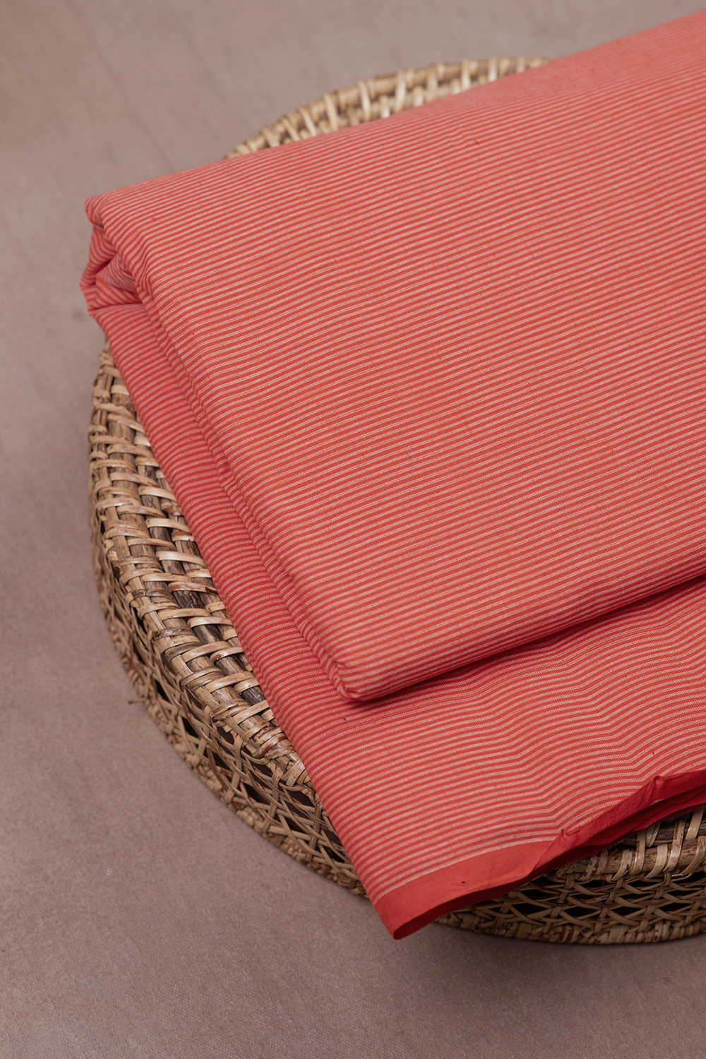 Dark reddish orange Stripe Mangalagiri Cotton Fabric - Image 2