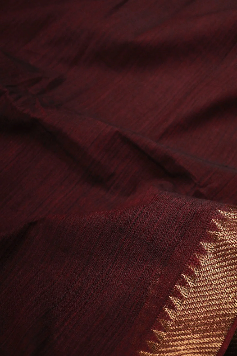 Deep Maroon Mangalagiri Border Cotton Fabric - Image 3