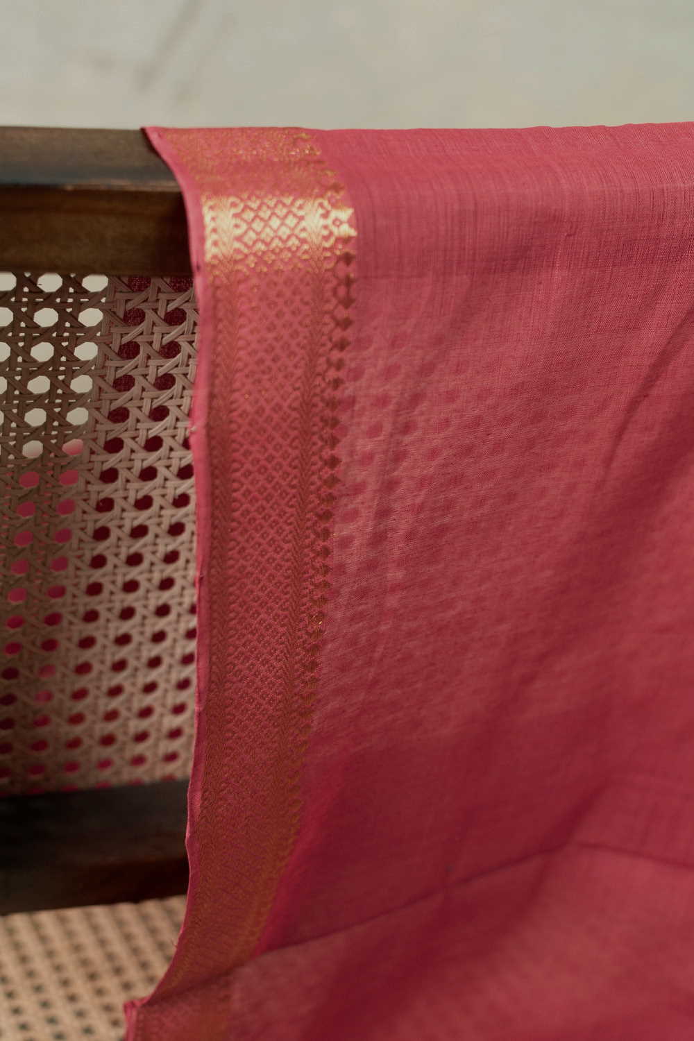 Light Red Mangalagiri Border Cotton Fabric - Image 3