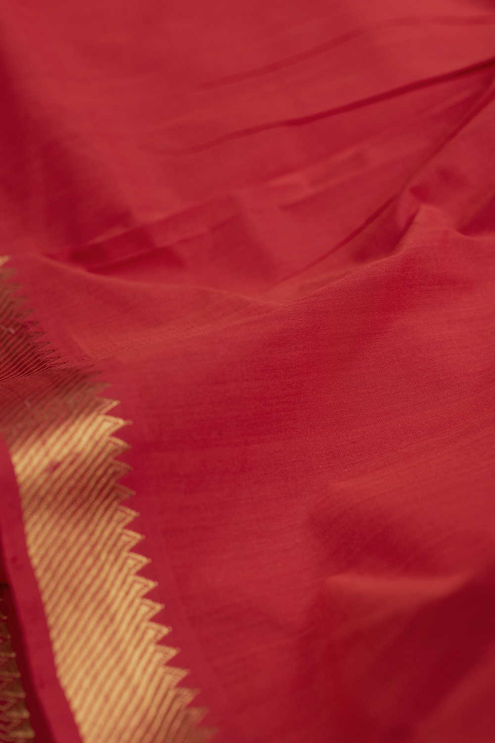 Bright Red Mangalagiri Border Cotton Fabric - Image 3