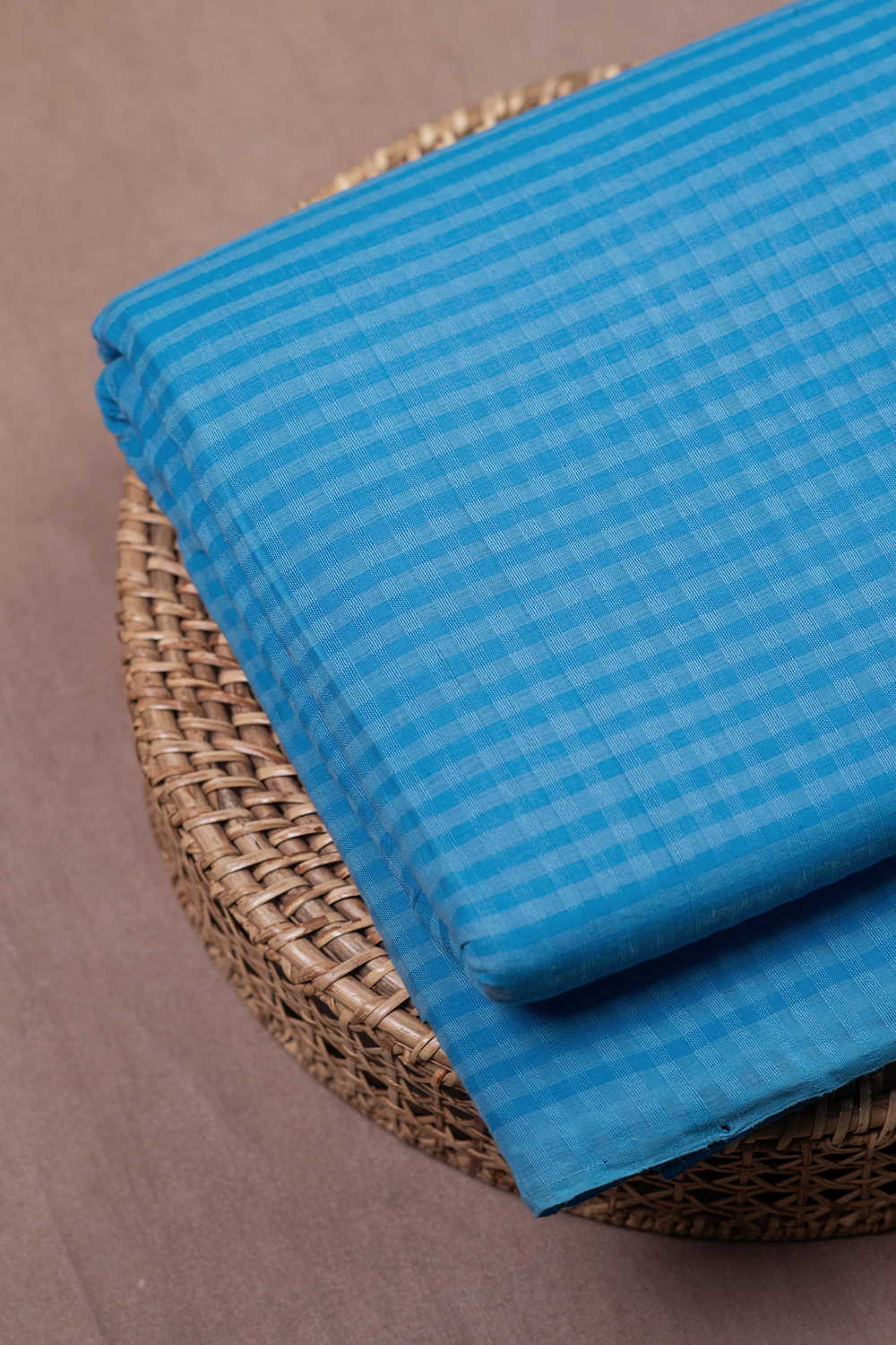 Blue Boddu Checks Mangalagiri Cotton Fabric