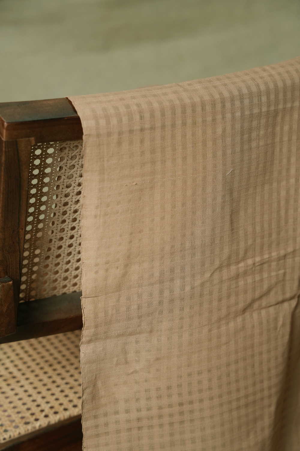 Dark Beige Boddu Checks Mangalagiri Cotton Fabric