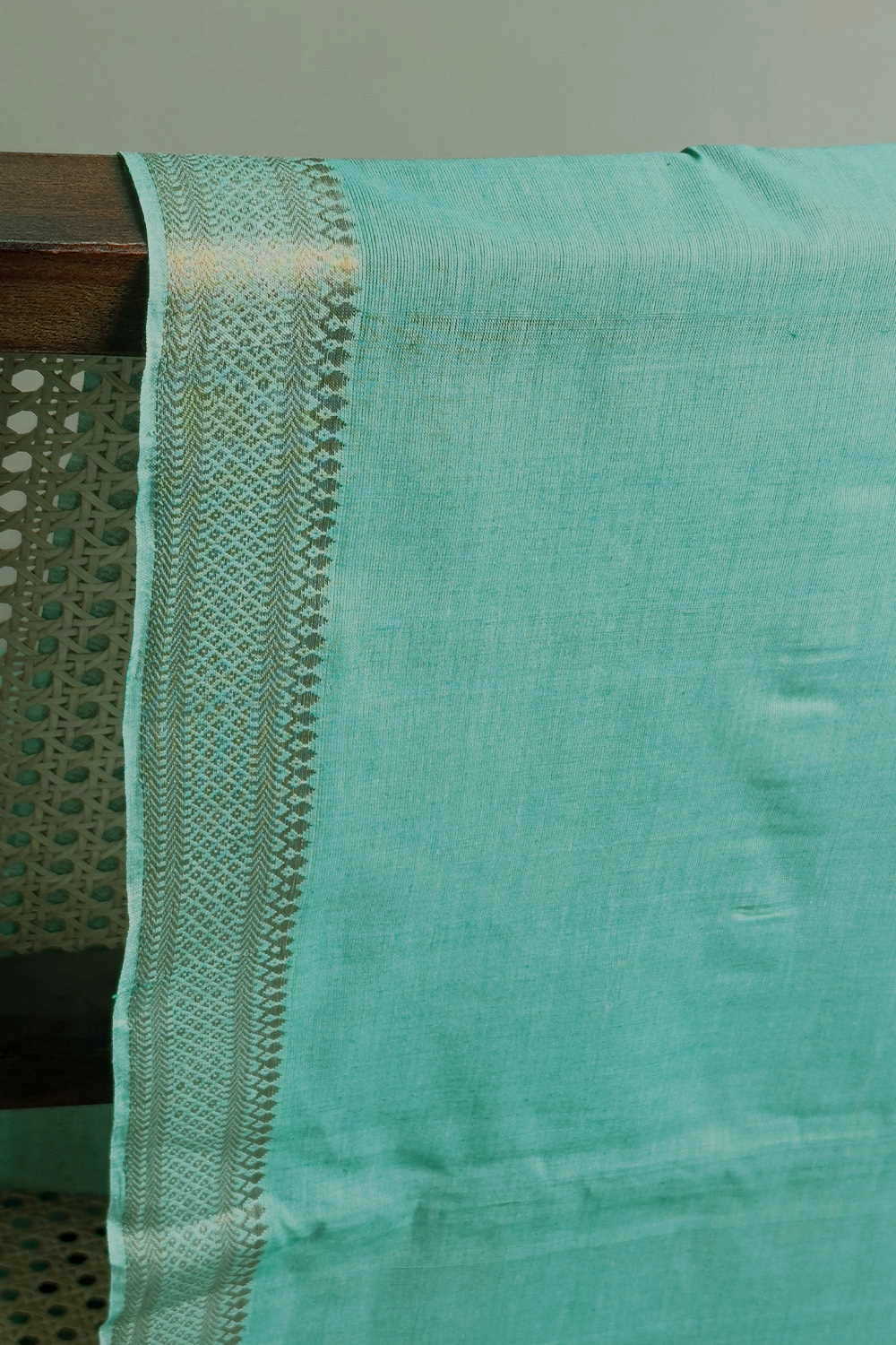 Creamy Green Mangalagiri Border Cotton Fabric - Image 3