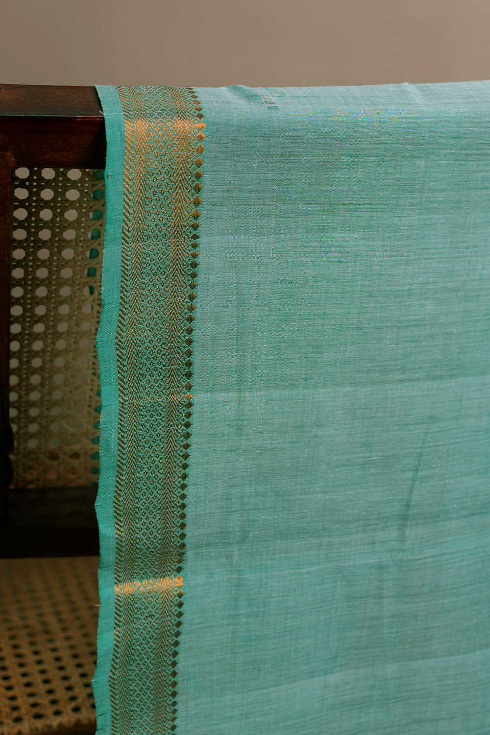 Soft Green Mangalagiri Border Cotton Fabric - Image 3
