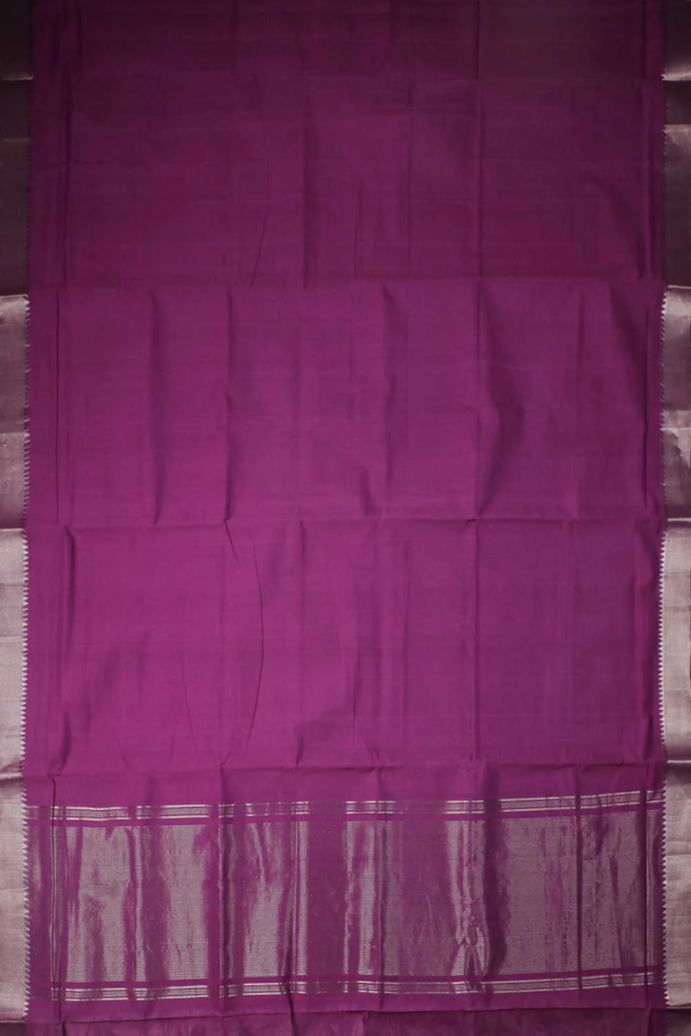 Silver Border on Deep Magenta Pink Mangalagiri saree - Image 2