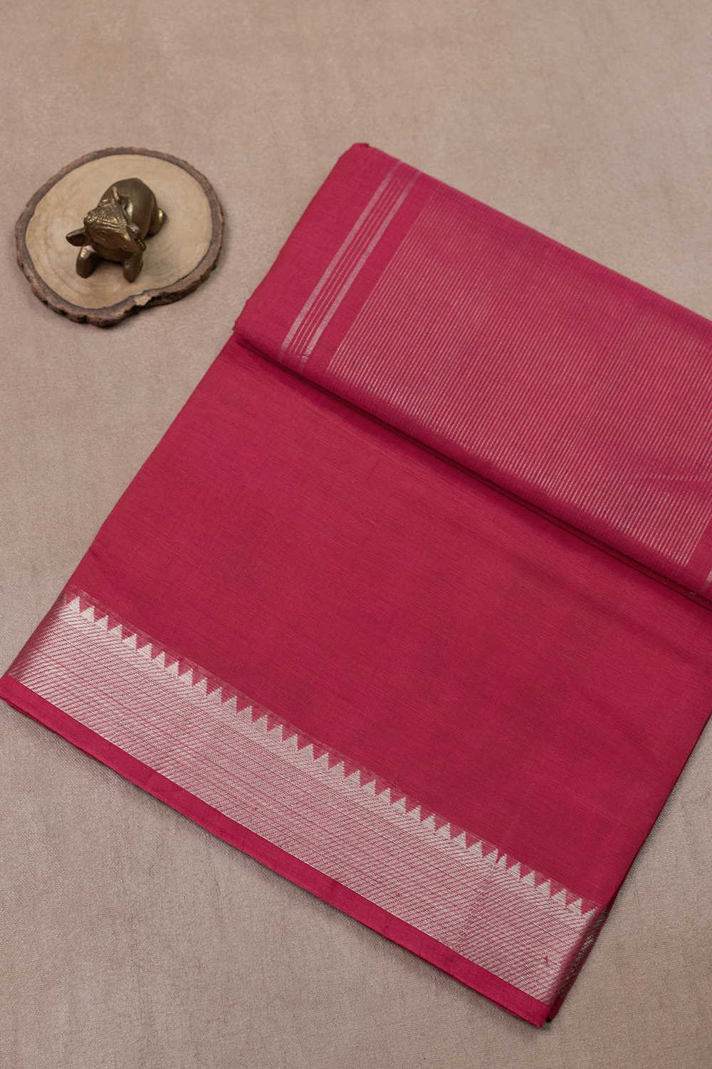 Darker Pink with Silver Zari Border Mangalagiri Cotton saree