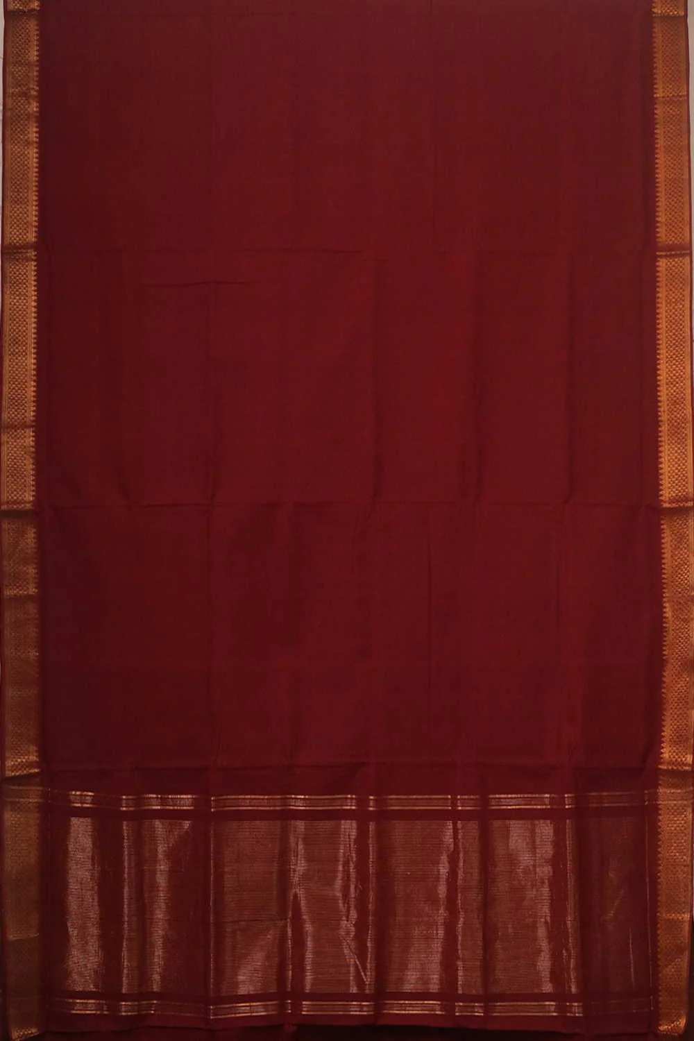 Deep Maroon - Gold Zari Mangalagiri Cotton saree - Image 2