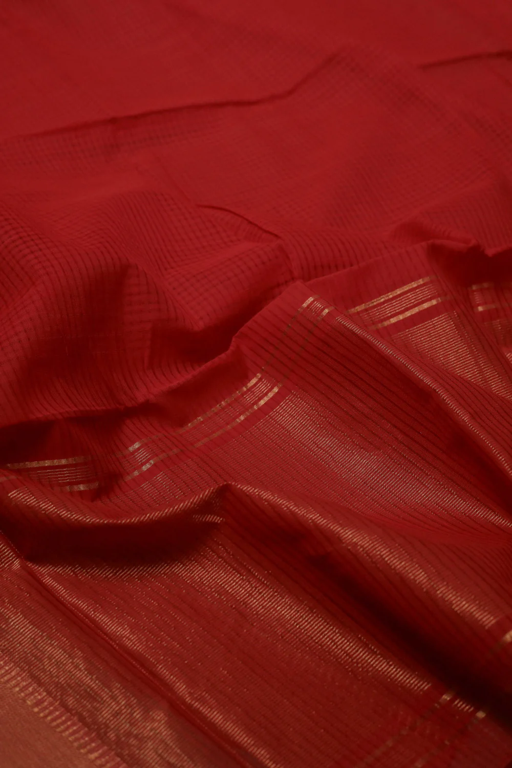 Scarlet Red - Missing Checks Mangalagiri Cotton saree - Image 3