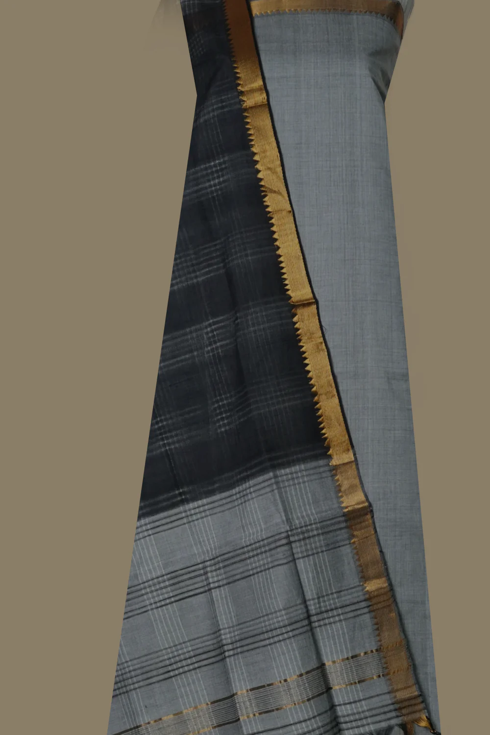 Grey with Black Mangalagiri Cotton Suit - Image 3