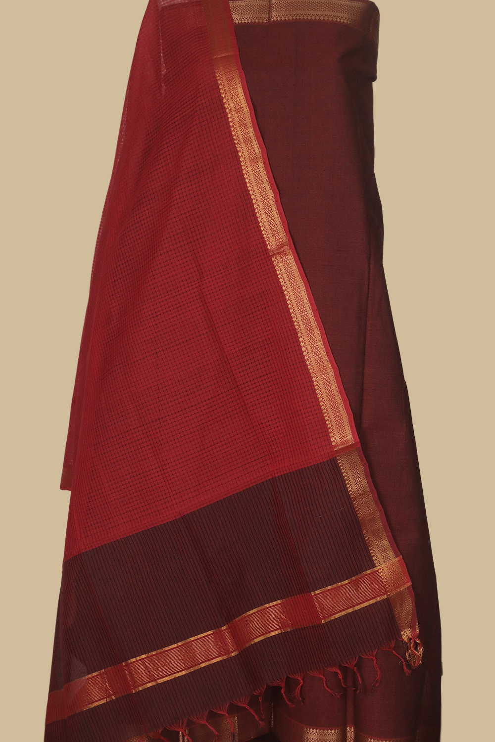 Blackish Maroon Mangalagiri Cotton Suit - Image 2