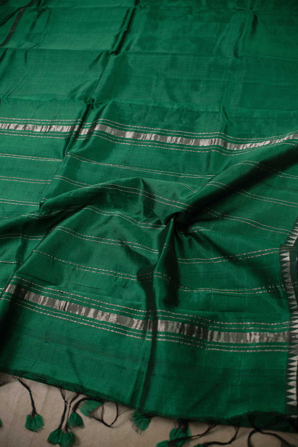 Deep Green Mangalagiri Silk Cotton saree - Image 3