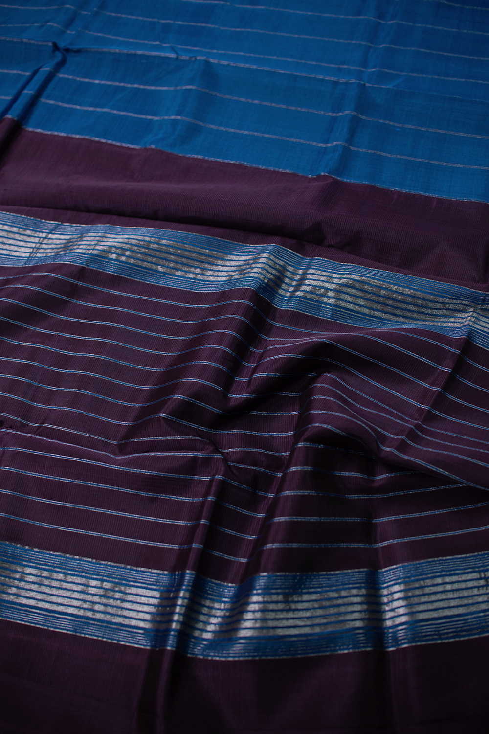 Lines on Blue Mangalagiri Silk Cotton saree - Image 3