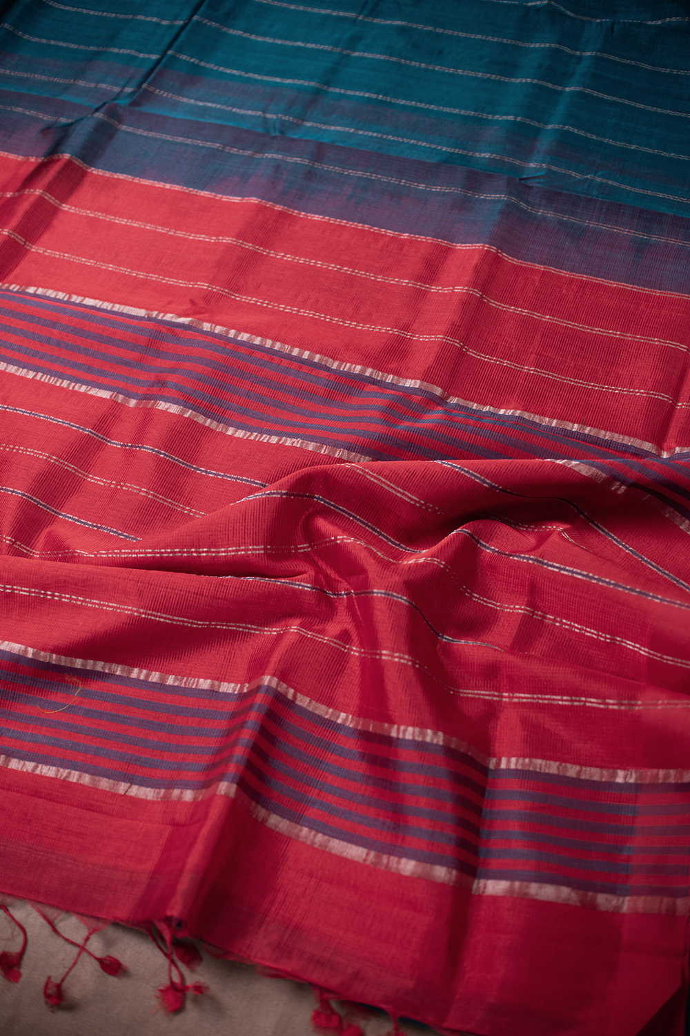 Peacock Blue Mangalagiri Silk Cotton saree - Image 3
