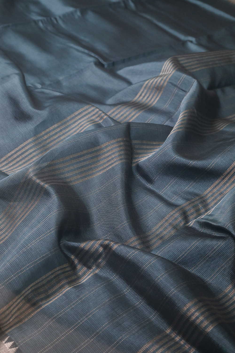 Bluish Grey Mangalagiri Silk Cotton saree - Image 3