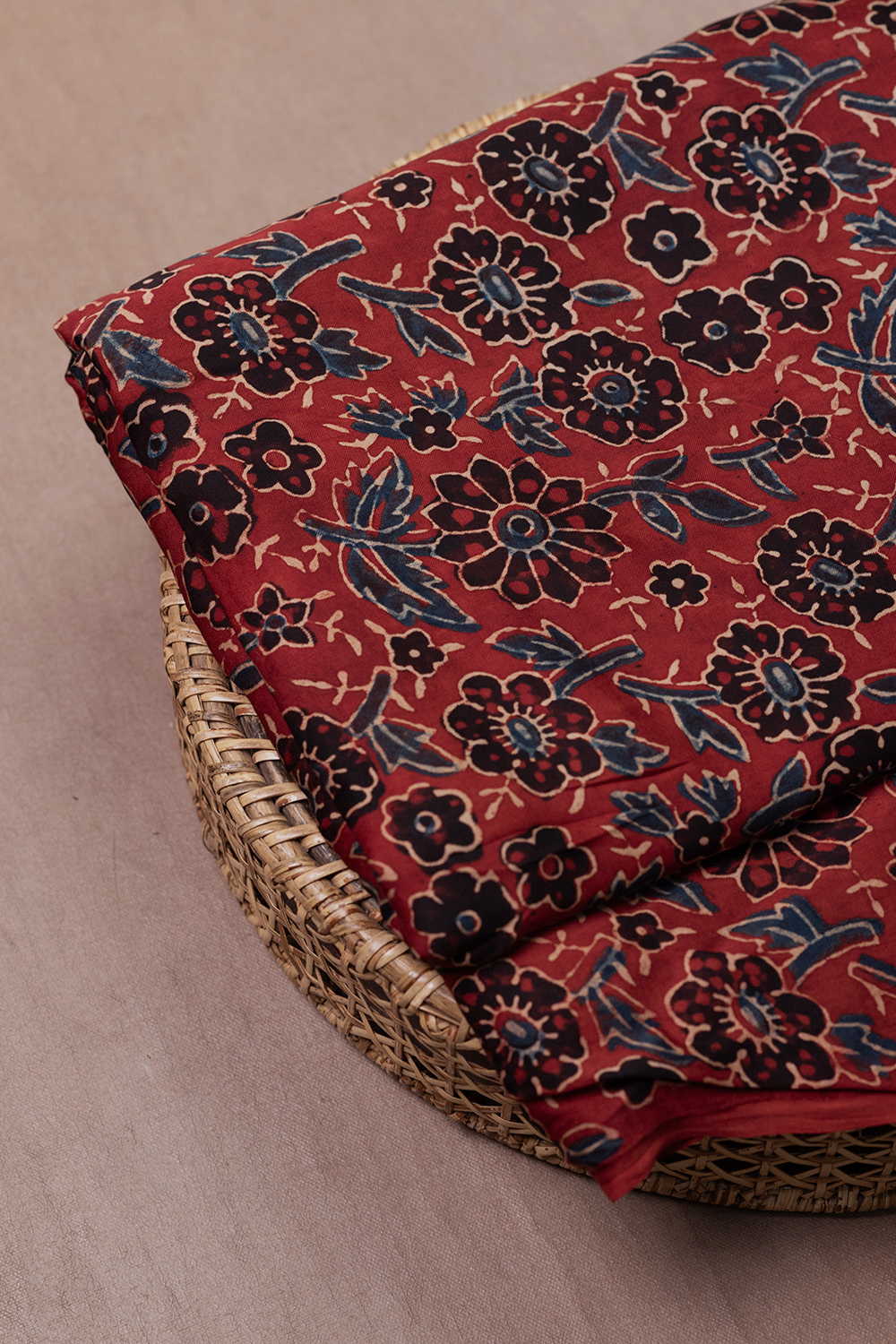Maroon Garden Ajrak Modal Silk Fabric - 0.5m - Image 3