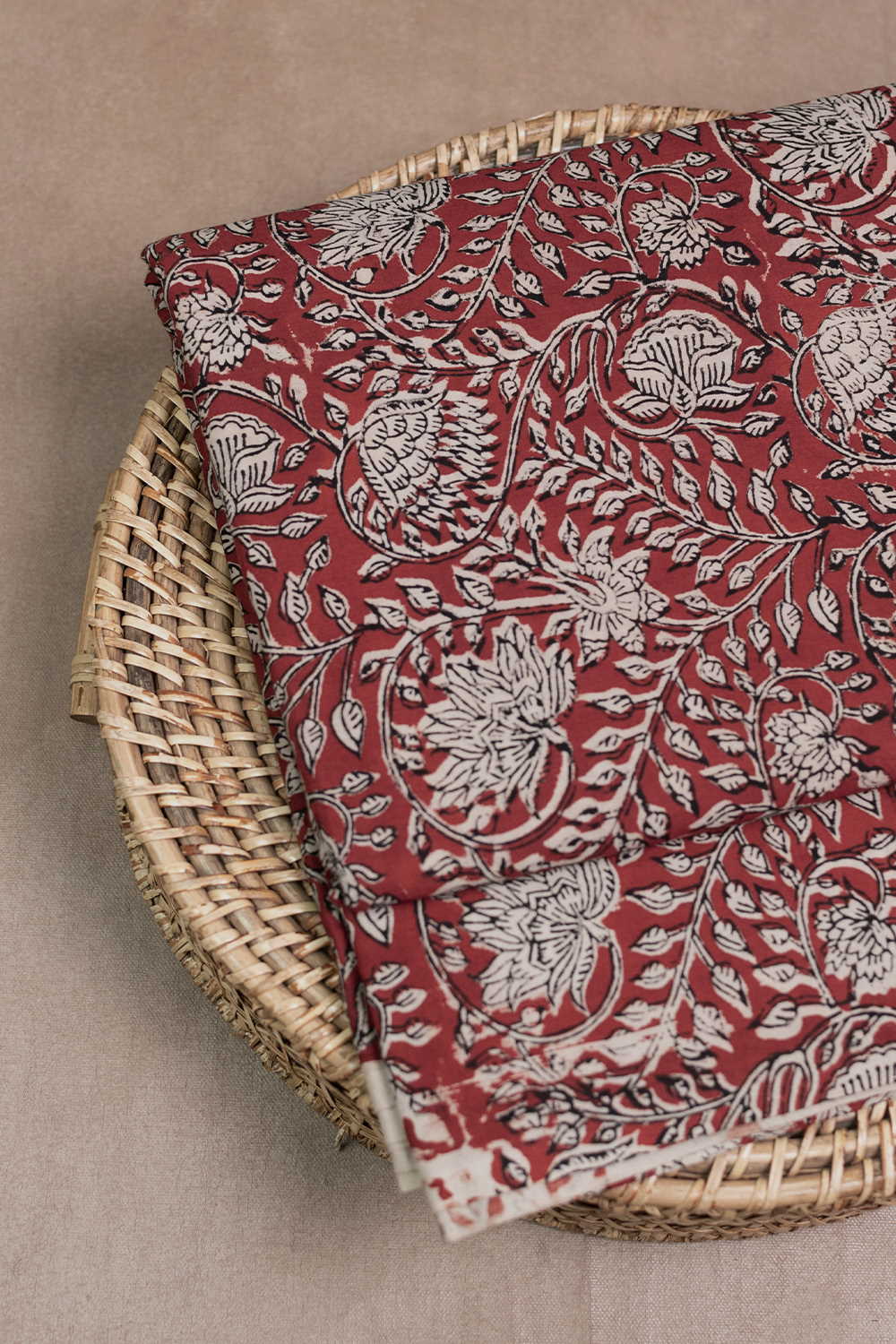 Maroon Garden Bagru Cotton Fabric - 2m