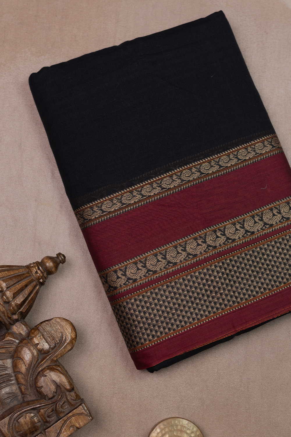 Black Narayanpet Border Cotton Fabric