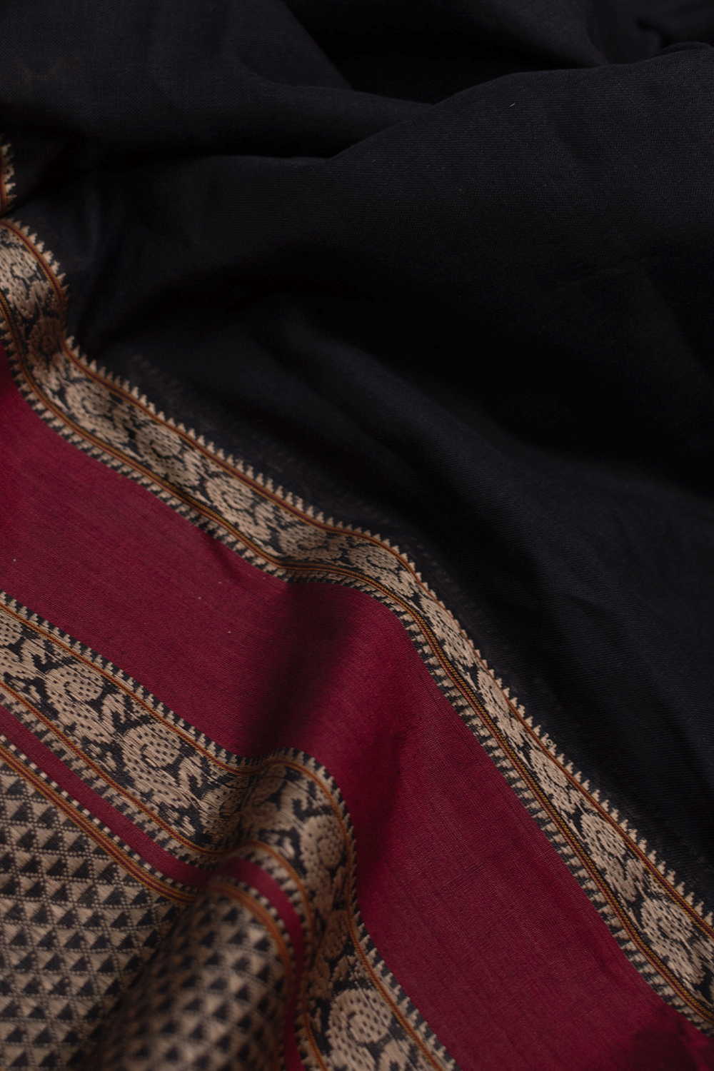 Black Narayanpet Border Cotton Fabric - Image 2