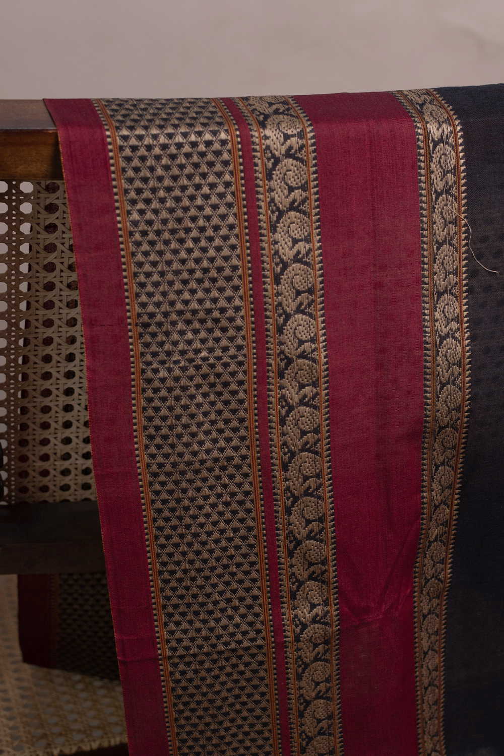 Black Narayanpet Border Cotton Fabric - Image 3