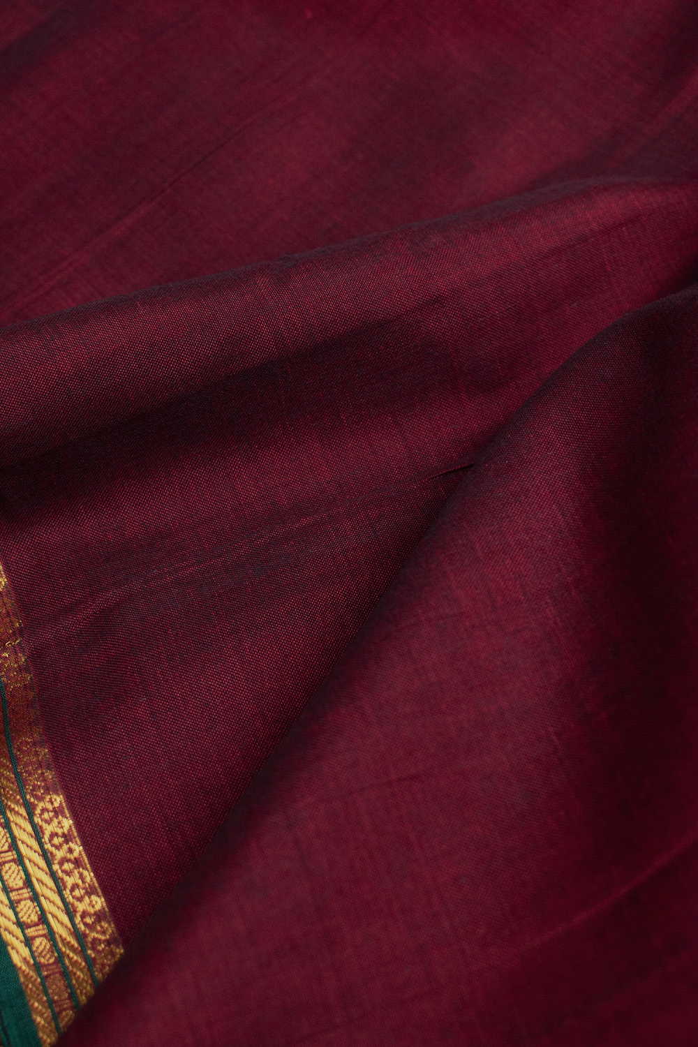 Zari Border - Deep Maroon Narayanpet Cotton Fabric - Image 3