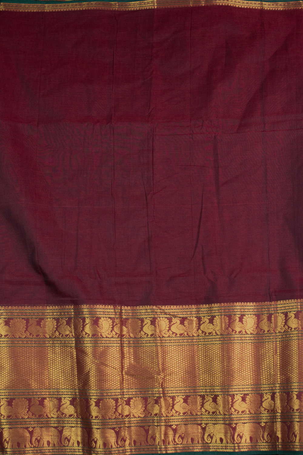 Zari Border - Deep Maroon Narayanpet Cotton Fabric - Image 4