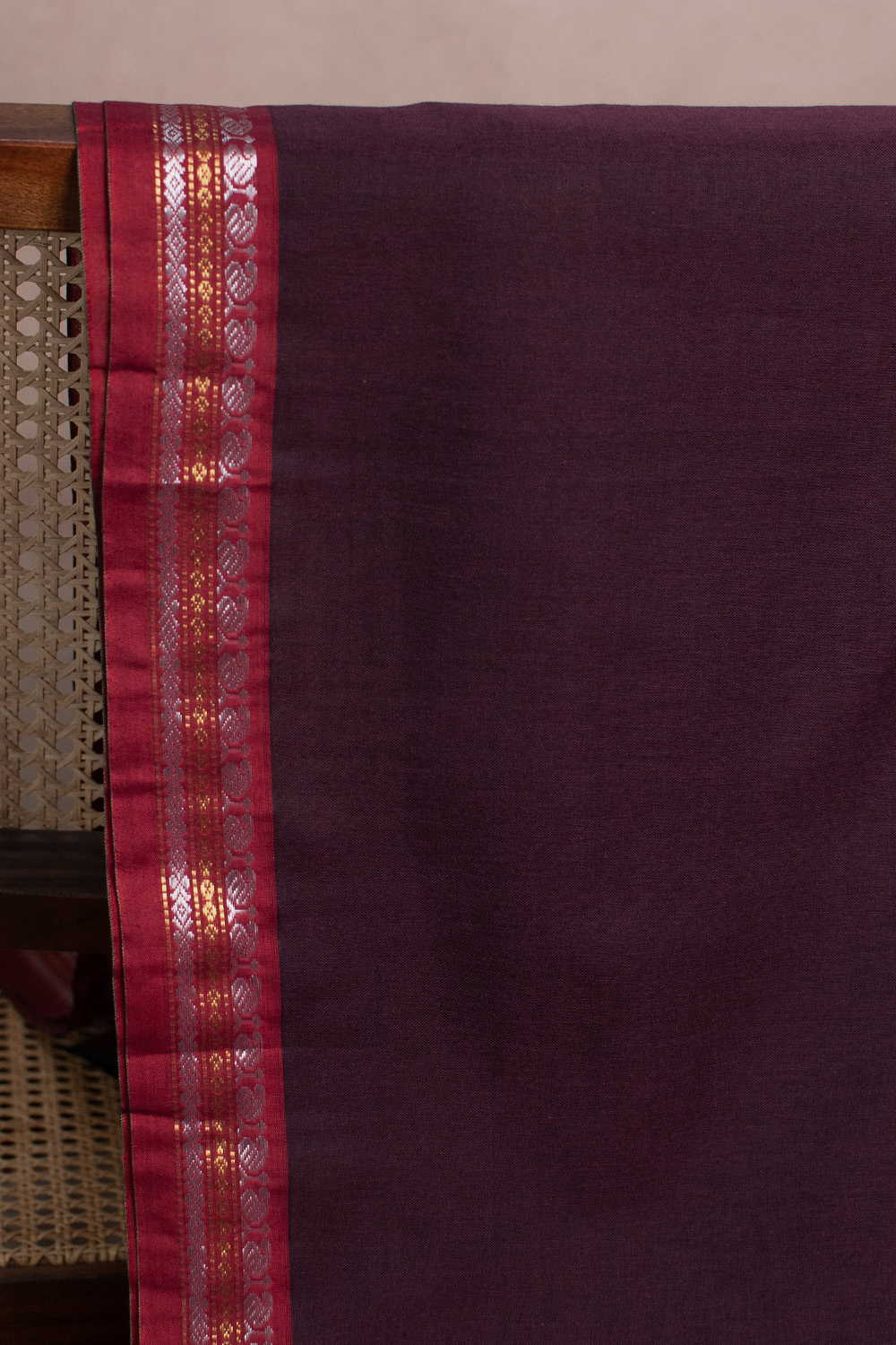 Gold Zari - Deep Brown Narayanpet Cotton Fabric - 0.5m - Image 2