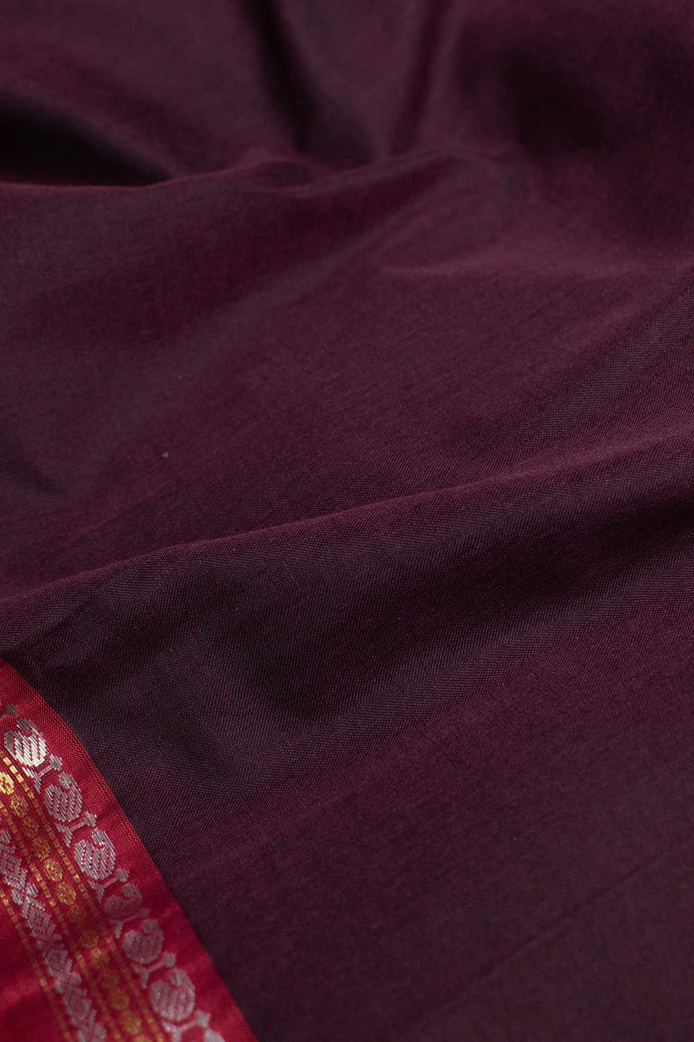 Gold Zari - Deep Brown Narayanpet Cotton Fabric - 0.5m - Image 3