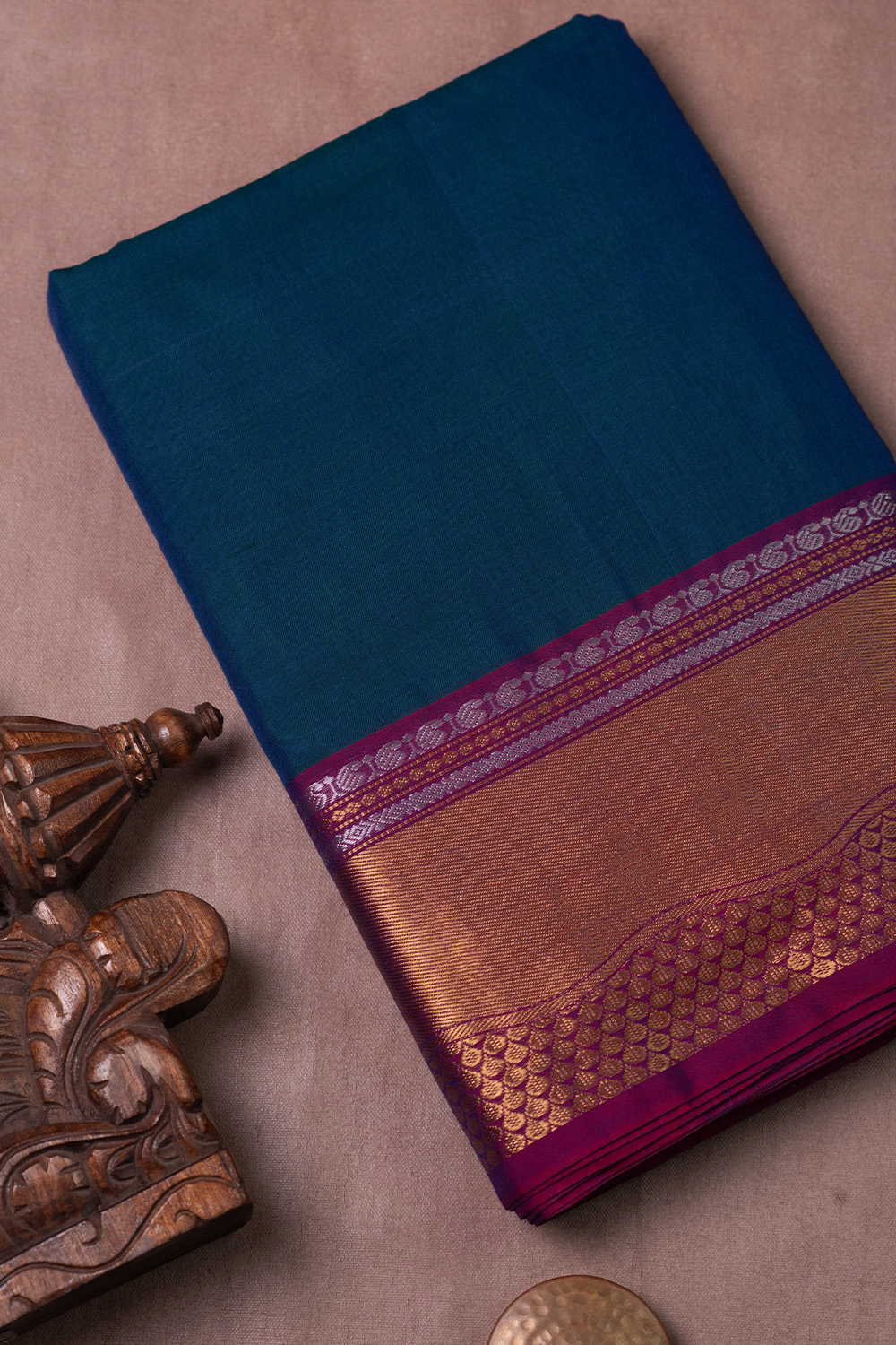 Peacock Blue with Zari Border Narayanpet Cotton Fabric