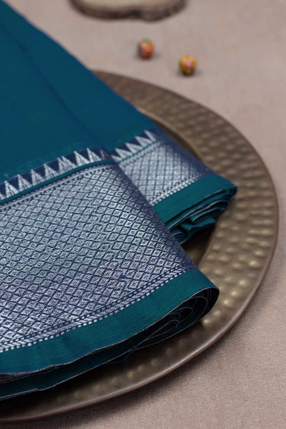Silver Zari Border Narayanpet Cotton Fabric