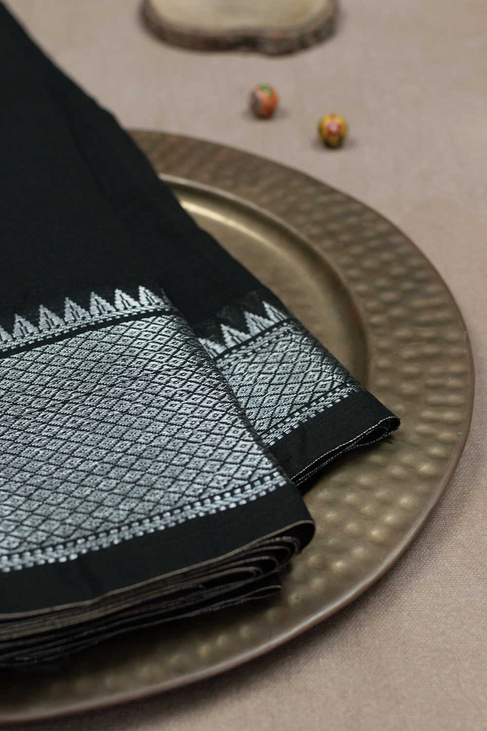 Pitch Black with Silver Zari Border Narayanpet Fabric