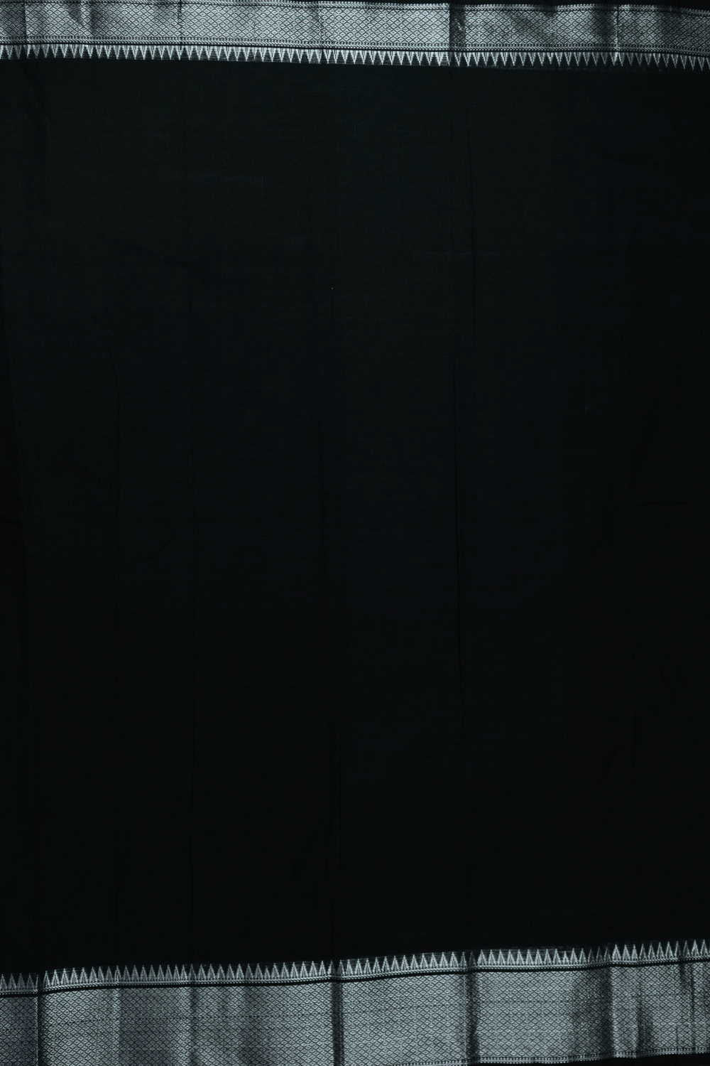 Pitch Black with Silver Zari Border Narayanpet Fabric - Image 4