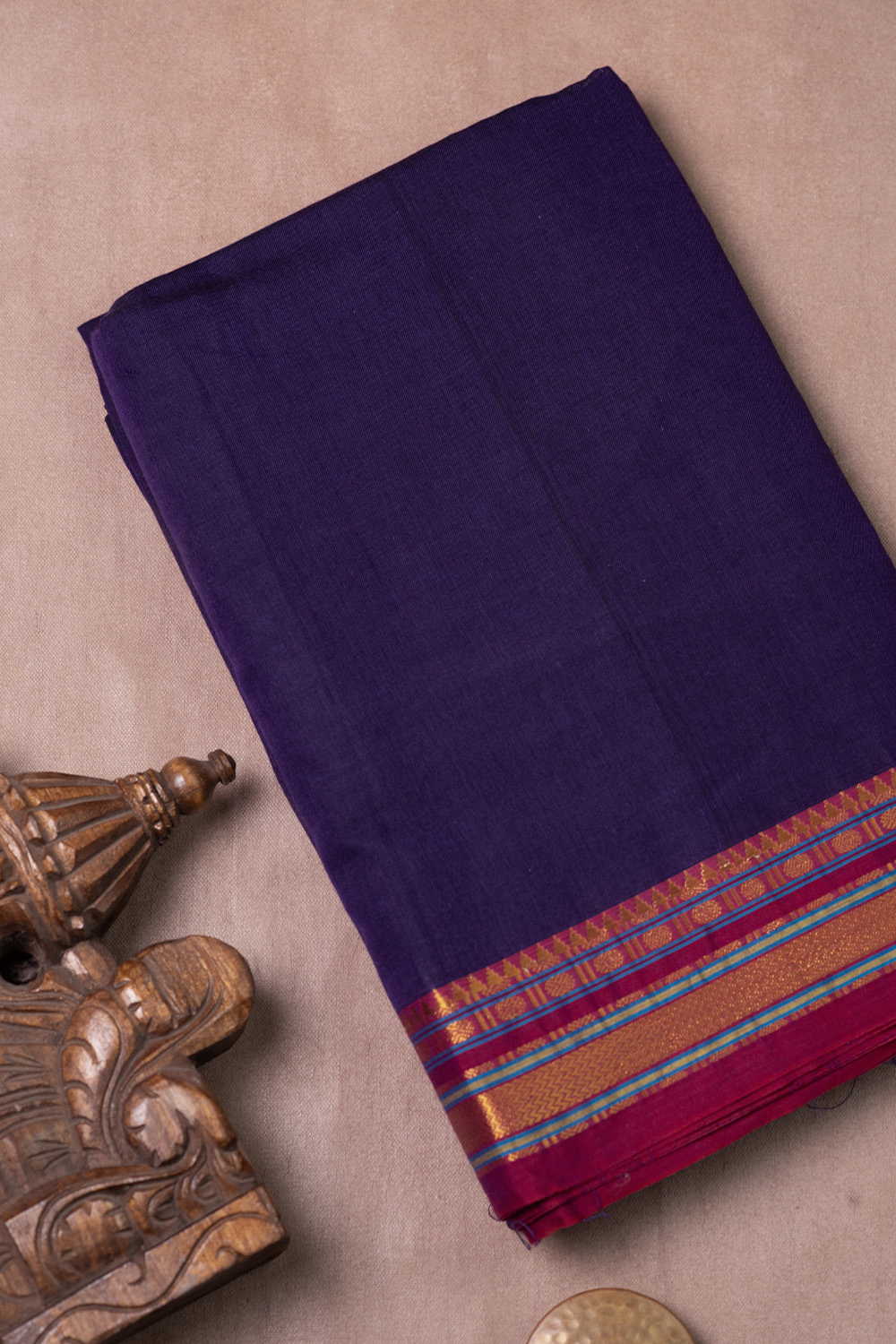 Dark Violet with Zari Border Narayanpet Cotton Fabric