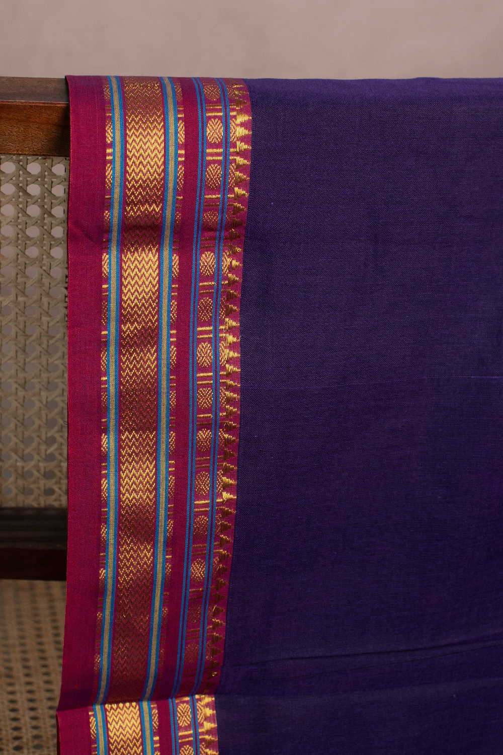 Dark Violet with Zari Border Narayanpet Cotton Fabric - Image 2