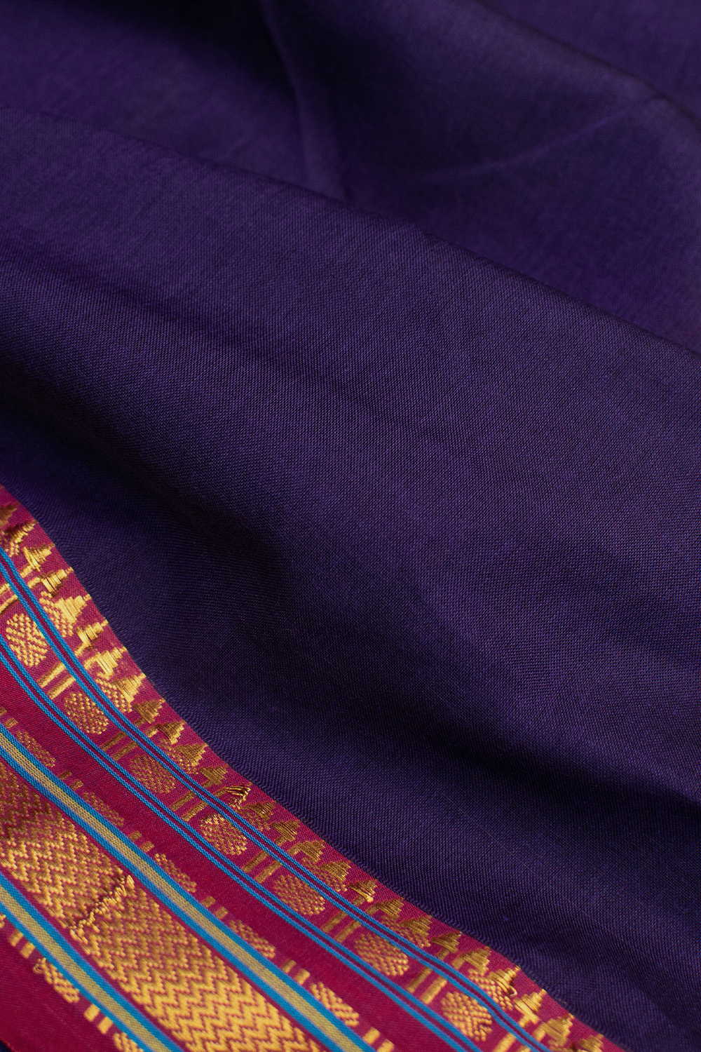 Dark Violet with Zari Border Narayanpet Cotton Fabric - Image 3