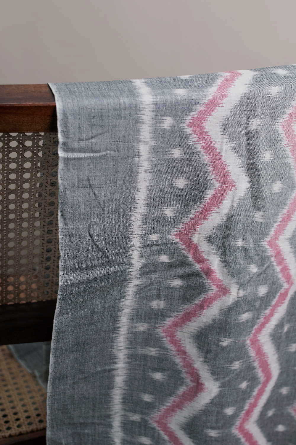 Grey with Cream Orissa Ikat Cotton Fabric - Image 3