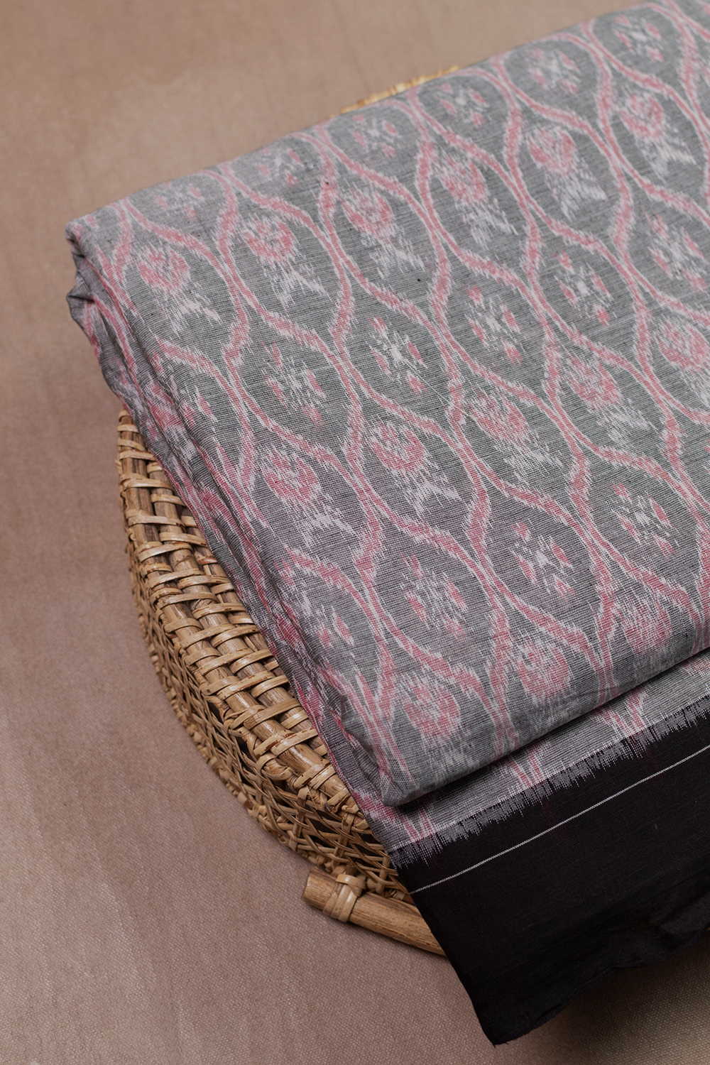 Grey Orissa Ikat Cotton Fabric - Image 2