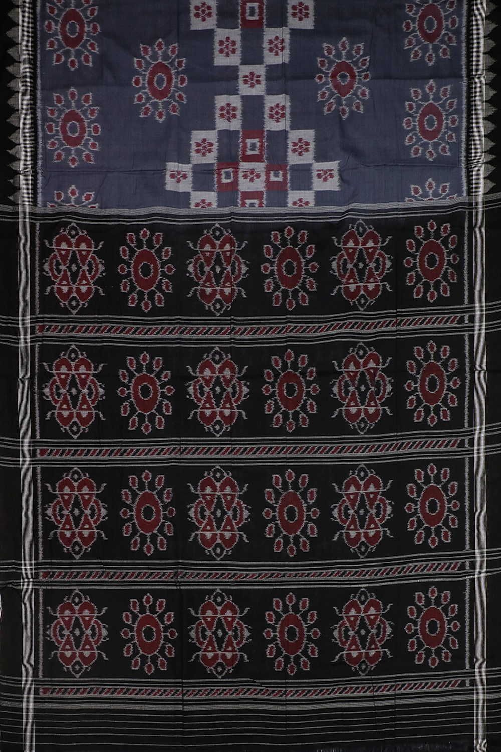 Slate Grey Orissa Ikat Cotton saree - Image 2