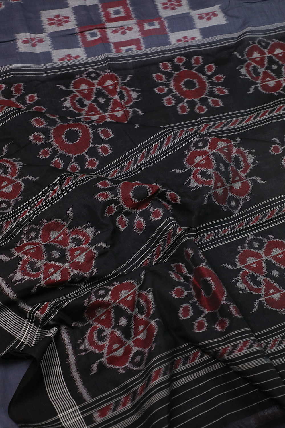Slate Grey Orissa Ikat Cotton saree - Image 3