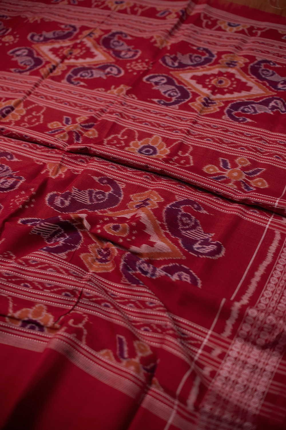 Dark Beige with Maroon Border Orissa Ikat Cotton saree - Image 3