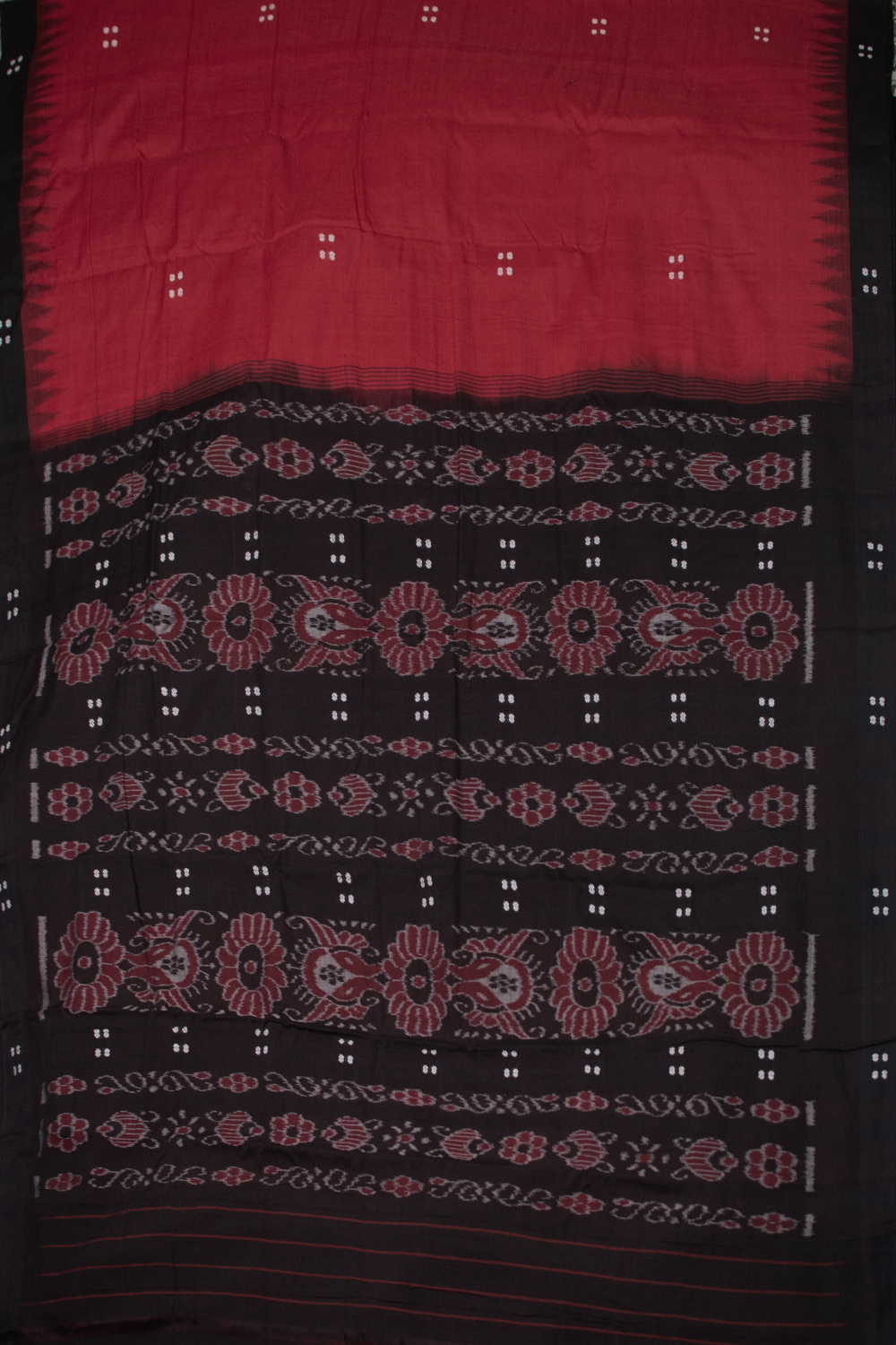 Cream Motifs on Red Orissa Ikat Cotton saree - Image 2