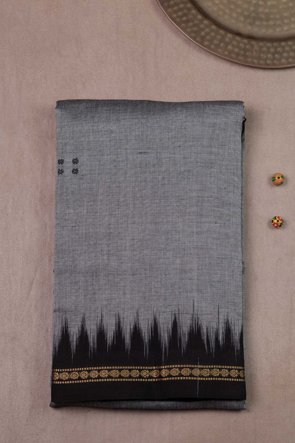 Black Motifs on Grey Orissa Ikat Cotton saree