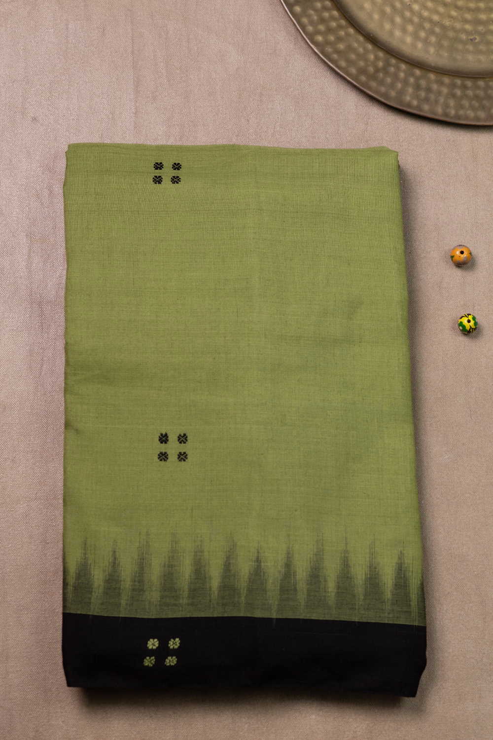 Leafy Green Orissa Ikat Cotton saree